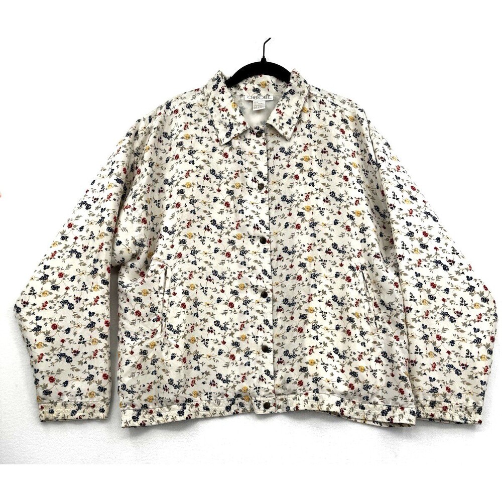 Cherokee Floral Print Utility Jacket Womens Medium Cotton Snap Front Cottagecore